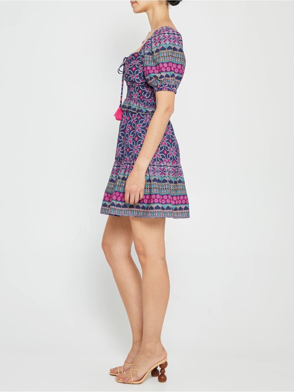 o.p.t Floral Printed Navy and Pink Short Dress - Picture 3 of 10